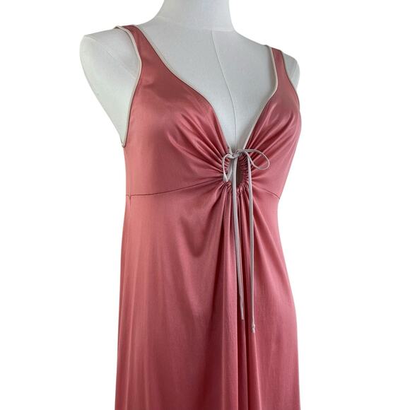 Vintage 70s Disco Vassarette Copper Nylon Keyhole Slip Dress Nightgown Size 32 - Picture 6 of 11